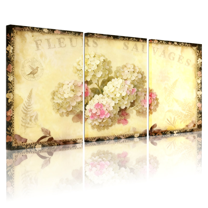Hydrangea, ensemble de 3 reproductions d'art sur toile, H 18 po x l 36 po