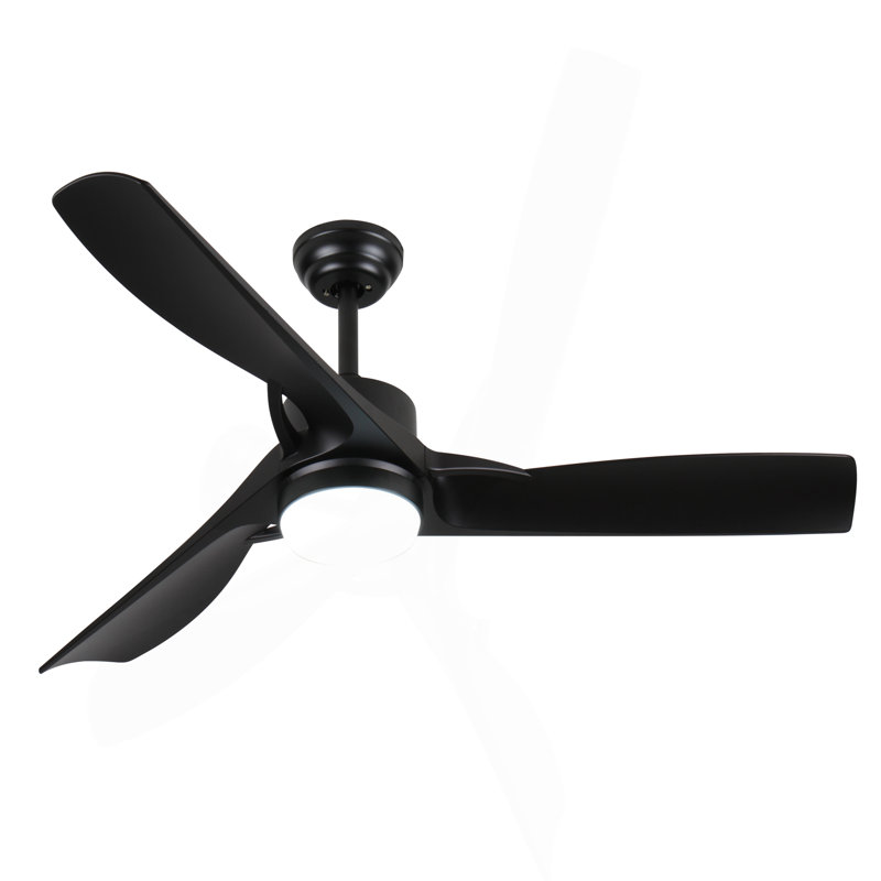 52 Inch Black Ceiling Fan With Light, Ceiling Fan With 3 Reversible Blades, 2 Downrods, 6-Speed Remote Control, Black