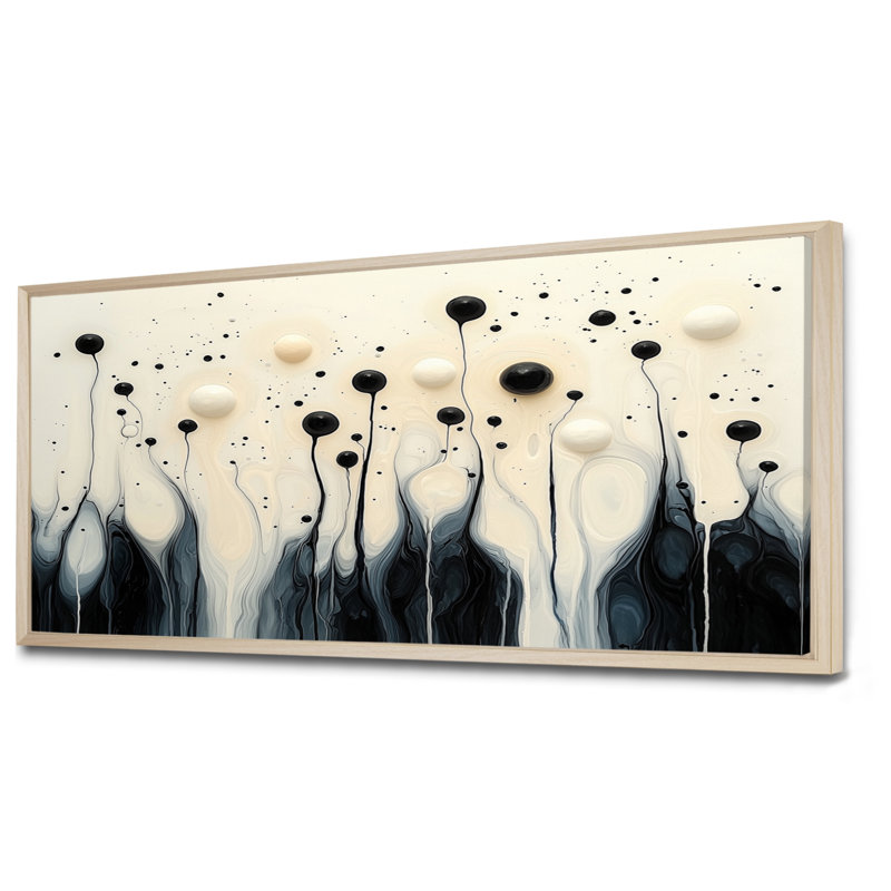 Cricklade noir blanc vague rythmique rivière IV, H 28 po x l 60 po, Impression encadrée flottante, Crème, crème