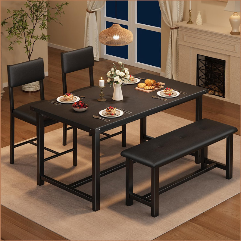 Ensemble de table de salle à manger pour 4 personnes, table de cuisine avec 2 chaises rembourrées et banc, ensemble de salle à manger de cuisine en bois, pour petit espace, appartement, maison, cuisine