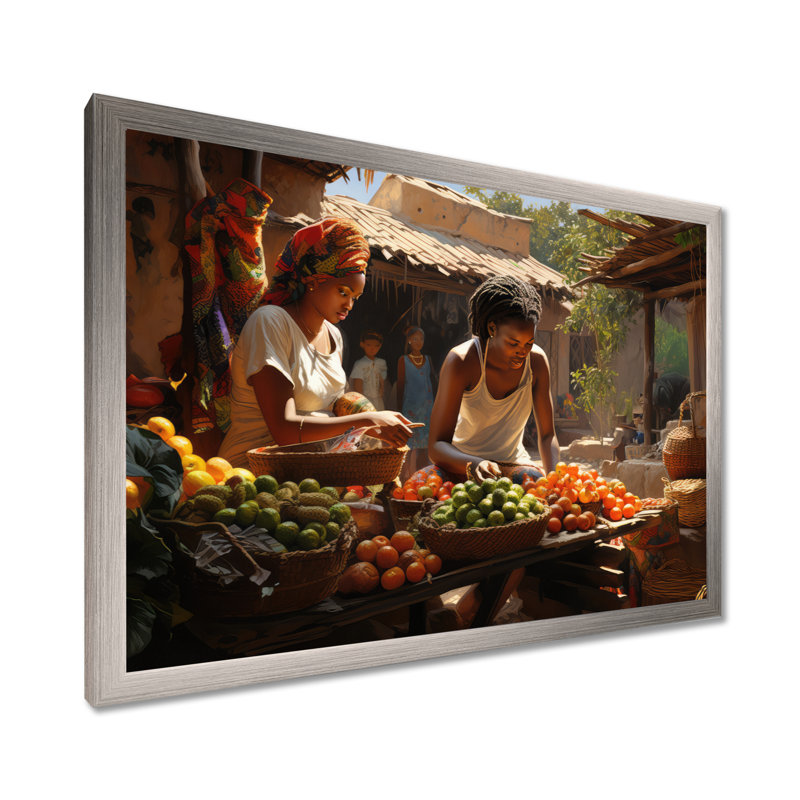 African Vibrant Market I On Canvas Print, 12" H x 20" W x 1" D, Silver Single Picture Framed