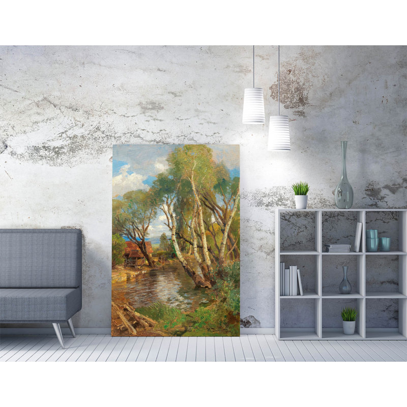 Hugo Darnaut - Birches by a mountain creek Canvas Wall Art Print Picture, 31 cm H x 21 cm W