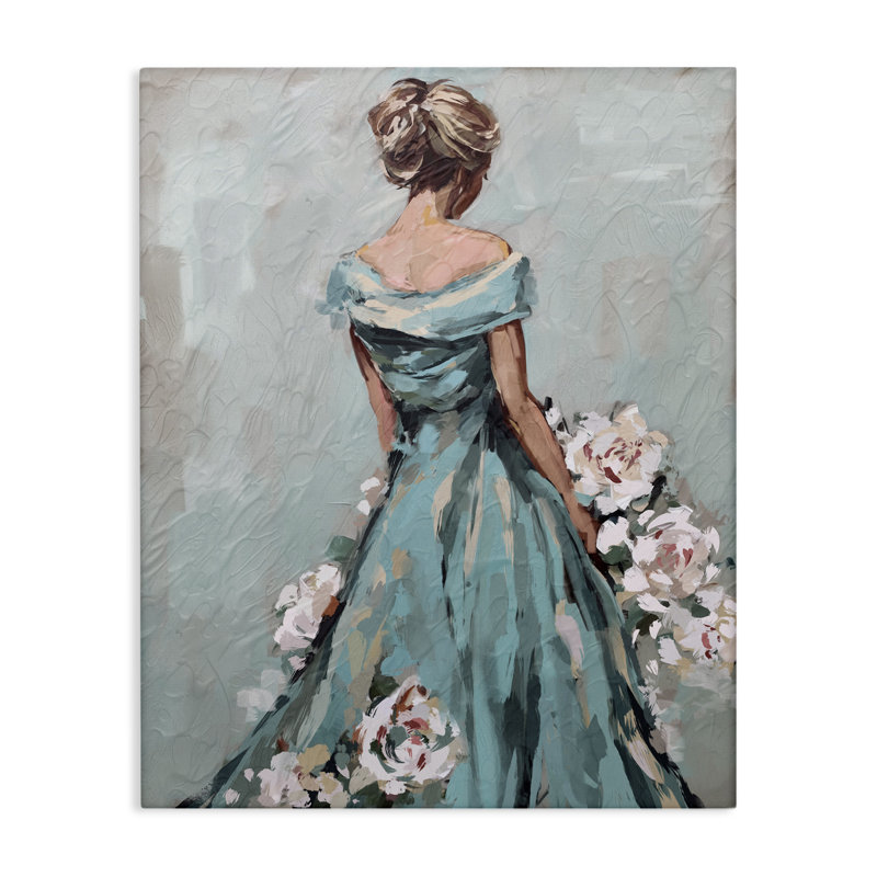 «Floral Woman in Gown», art mural sur toile par Ziwei Li, H 30 po x l 24 po
