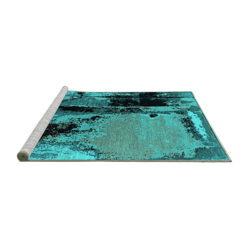Tapis abstrait bleu tissé à la machine Xanthia, Carré de 6 pi