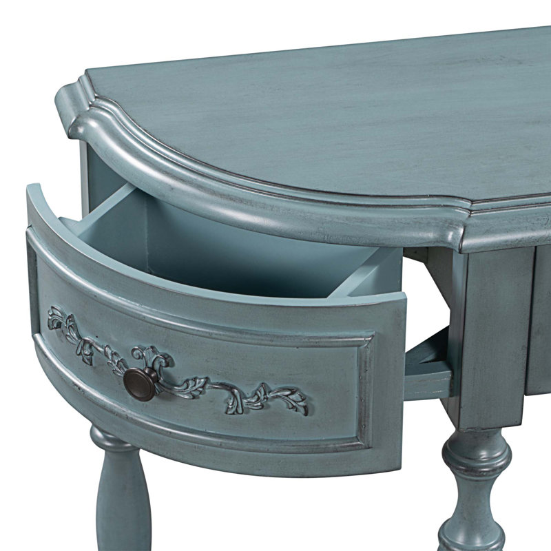 Table buffet en bois de pin massif 4 tiroirs Cenie, Bleu antique
