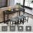 4-Piece Modern Bar Table Set with Built-in Power Outlet Sofa Behind Couch Table & 3 Padded Stools Dark Grey Upholstery Sturdy Metal Frame for Living Room, Dining & Home Office