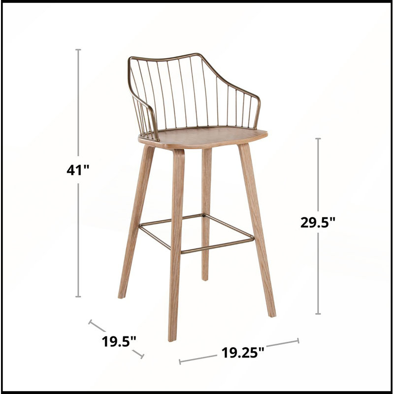 Tabouret de bar à hauteur fixe avec bois blanchi et cuivre antique