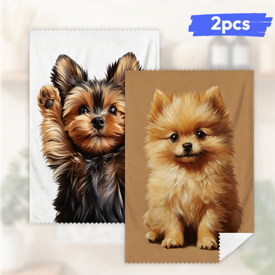  Linges de cuisine en microfibre, linges à vaisselle réutilisables absorbants, décoratifs résistants à la décoloration, 16 po x 24 po, cœurs de chihuahua noirs et roses