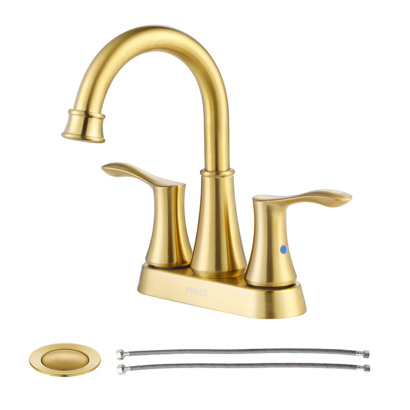 Centerset 2-handle Bathroom Faucet with Drain Assembly, Brushed Gold