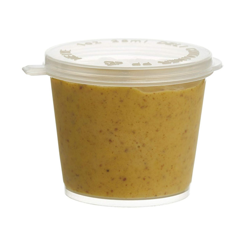 Tasses à portion en plastique 1 oz avec couvercle à charnières Ecoqualité - pour les sauces, les échantillons, la boue, le gelée et le rangement des aliments (250)