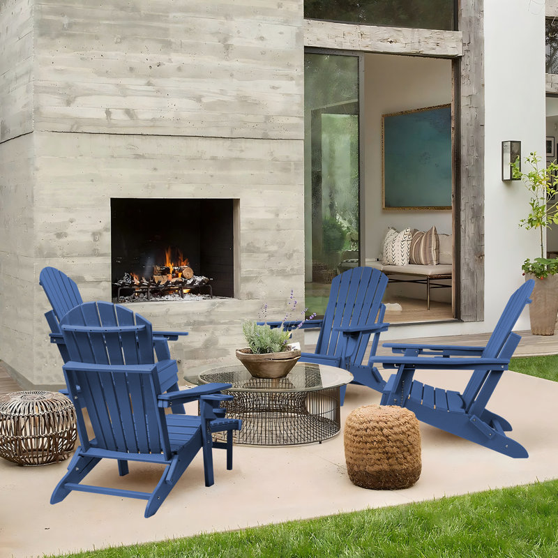 Plastic Folding Adirondack Chair with Adjustable Backrest, Navy