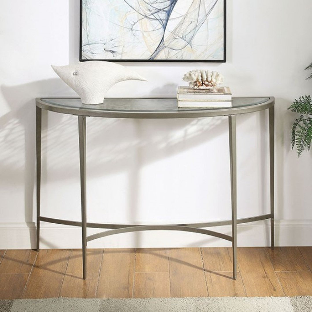 Glass top half online moon console table