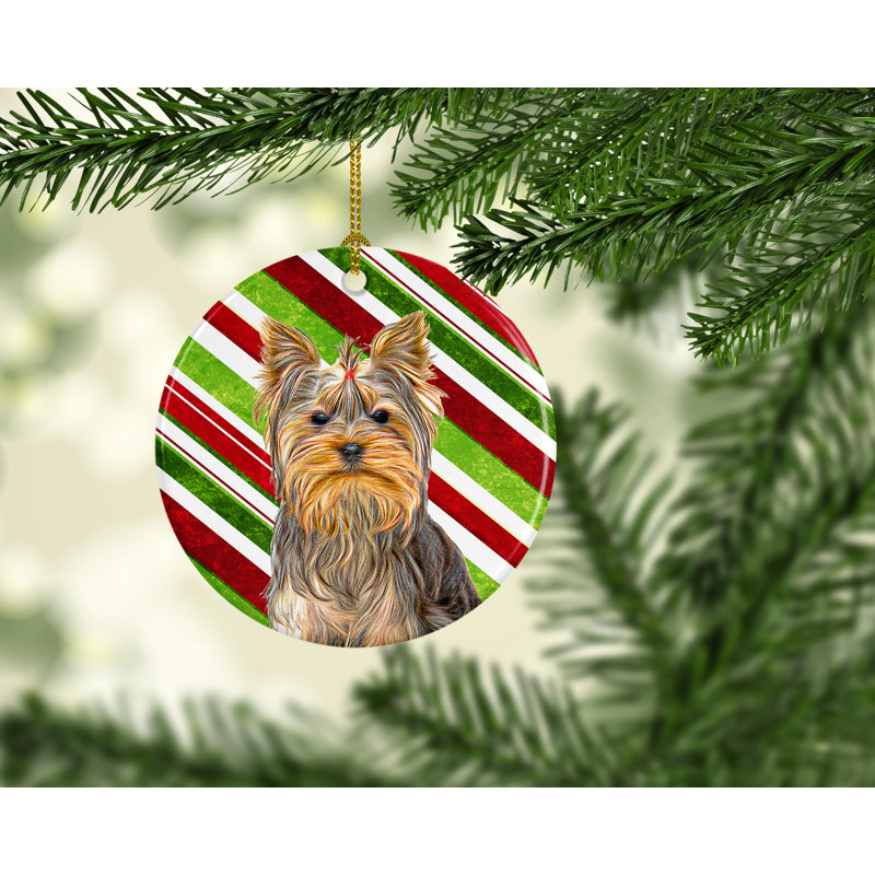 Ornement figurine suspendu en céramique fêtes de noël yorkie
