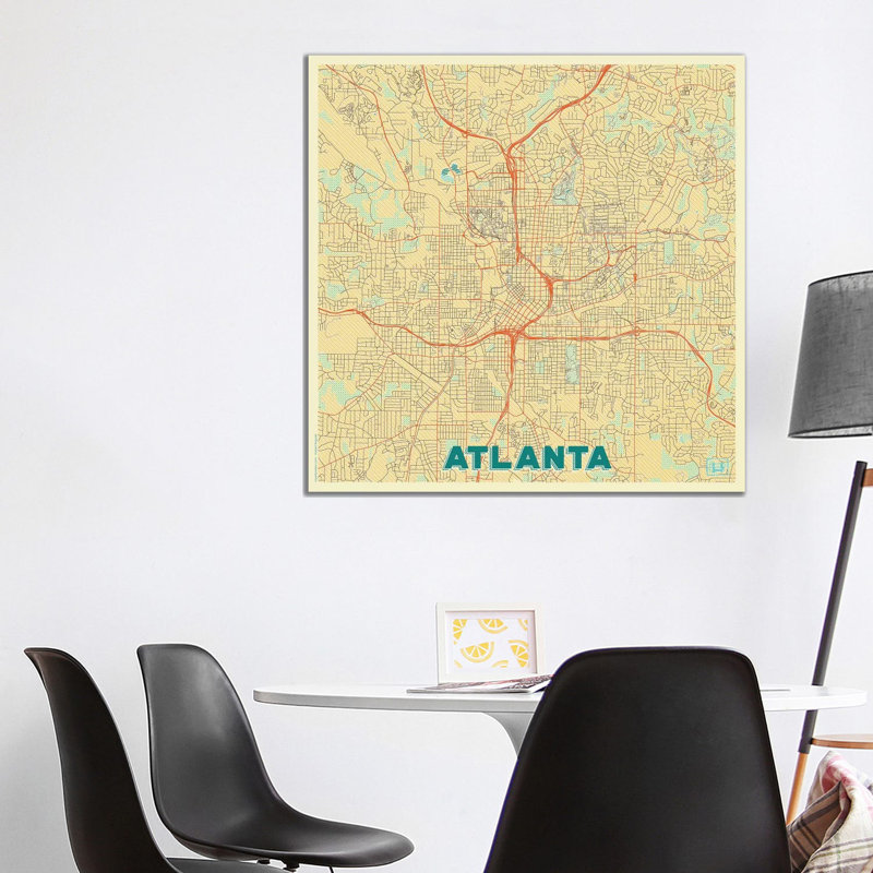Atlanta Retro Urban Blueprint Map by Hubert Roguski - Wrapped Canvas Print, 93.98 cm H x 93.98 cm W x 3.175 cm D