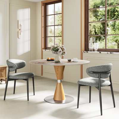 Ensemble de 3 tables de salle à manger de style Mid-Century moderne en pierre frittée de 39 po avec 2 chaises de cuisine rembourrées confortables pour petit espace, appartement et coin-repas