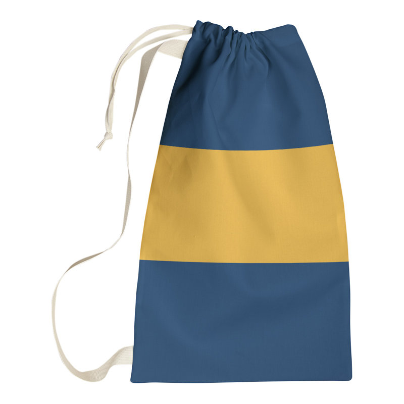 Fabric Laundry Bag with Handles, 29" H x 18" W x 1.5" D, Navy Blue/Gold/Navy Blue