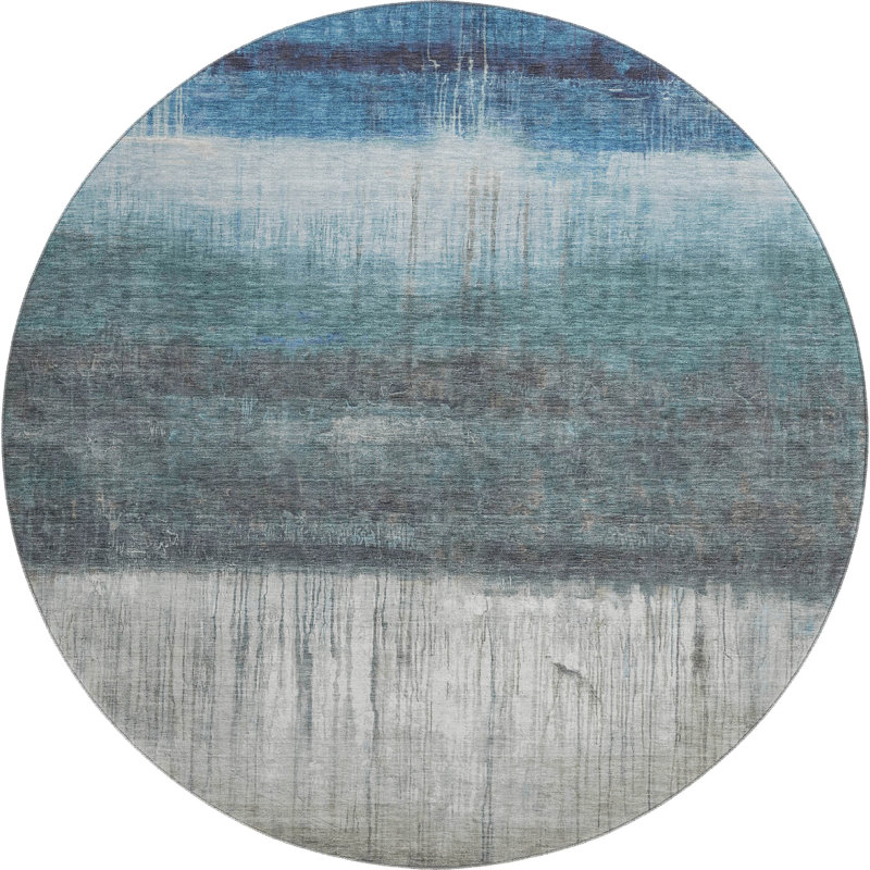 Premium Machine Washable Mayfield Abstract Rug, Blue, 8' Round