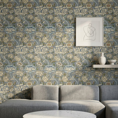 Vintage Blue Floral Vine Peel and Stick Wallpaper