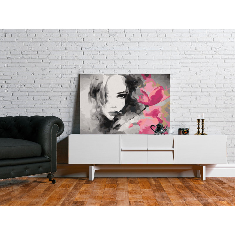 Ensemble de peinture par numéros - Portrait avec une fleur rose