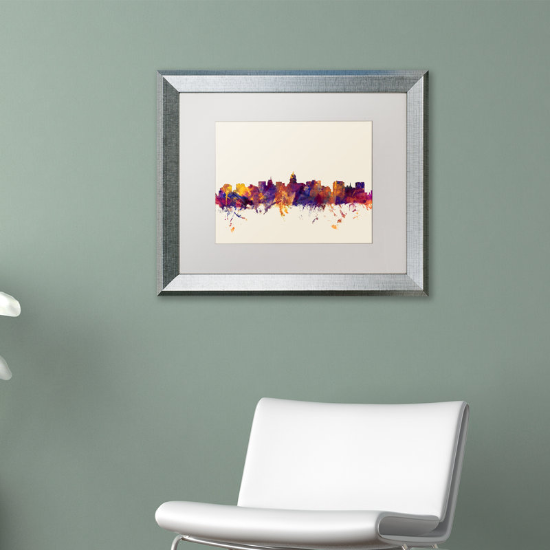 «Madison WI Skyline» par Michael Tompsett, impression sur toile encadrée, H 11 po x l 14 po x P 0,5 po, Noir, Cadre argenté
