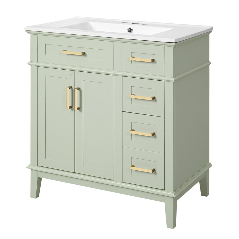 Meuble-lavabo 30 po avec lavabo en céramique, Vert