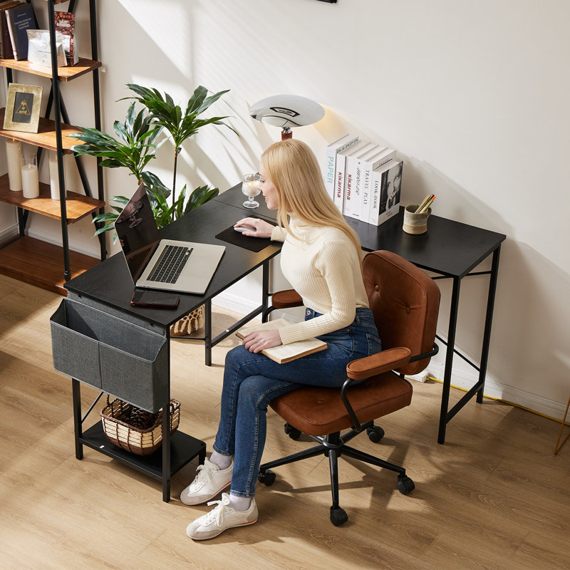 L Shaped Reversible Desk with CPU Stand, Black