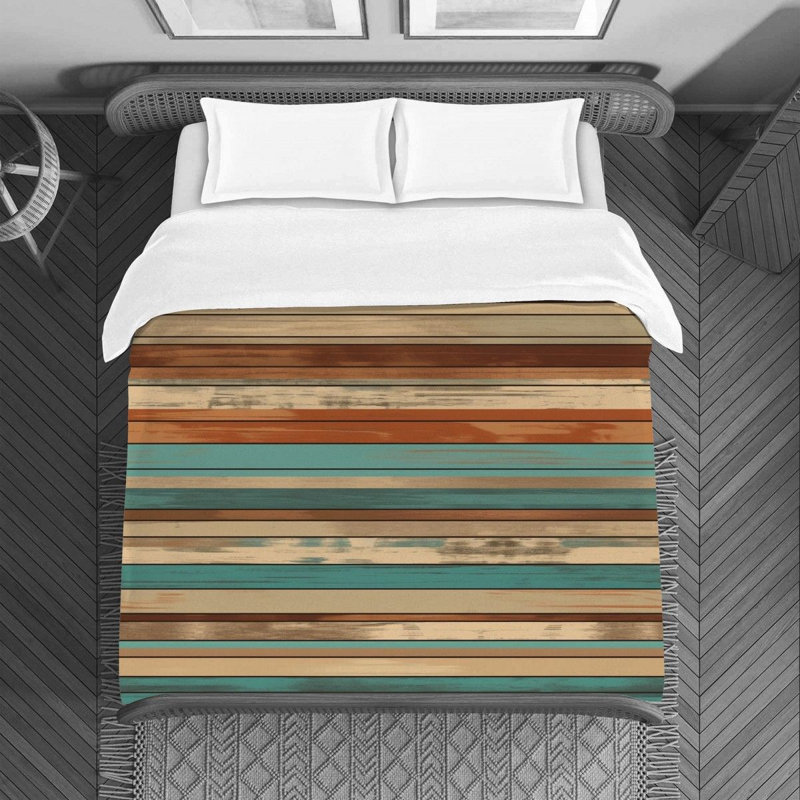 Paisley Bedding, Twin Duvet Cover, Brown/Turquoise Striped 1