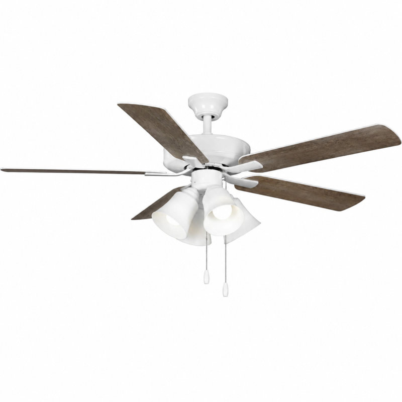 AirPro 52 po Ventilateur de plafond d'intérieur transitionnel blanc avec pales au fini bois antique, Blanc