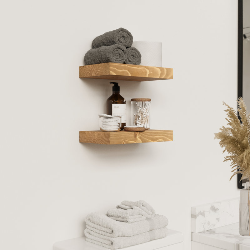 Tablettes flottantes en bois massif, tablettes en bois pour le rangement mural, 1.2" H x 16" W x 6.7" D, Chêne doré