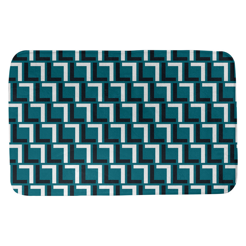 Tapis pour salle de bain Baltimore, l 17 po x L 24 po, Bleu sarcelle / noir / blanc