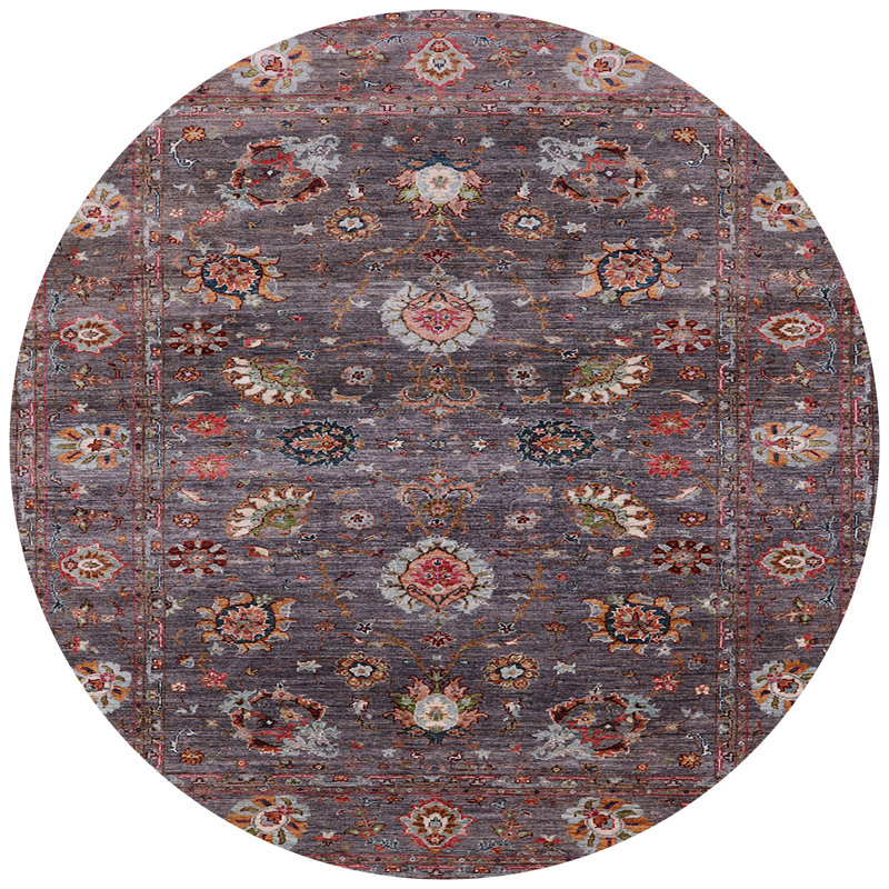 Tapis brun à motif oriental, Rond 8 pi