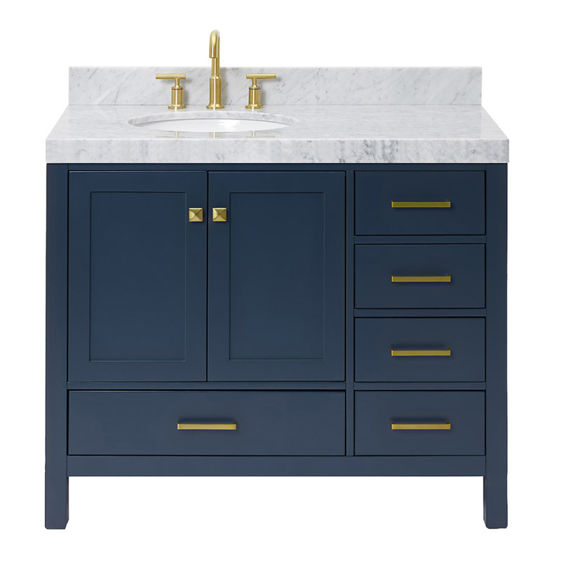 Cambridge Single Bathroom Vanity with Carrara Marble Top, Midnight Blue
