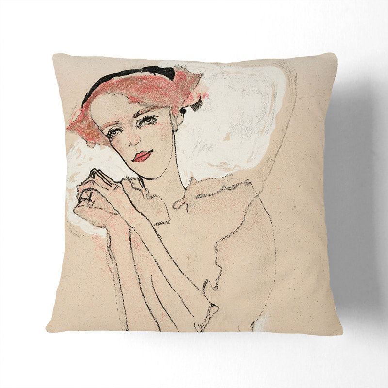 Portrait Of A Woman Vol.3 By Egon Schiele Square Throw Cushion, Black, 40cm H x 40cm W x 15cm D