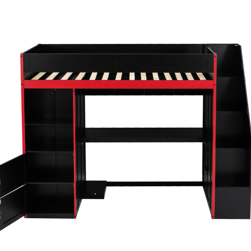 Lit mezzanine simple pour jouer avec lumières à DEL, bureau et rangement pour un espace d'étude confortable