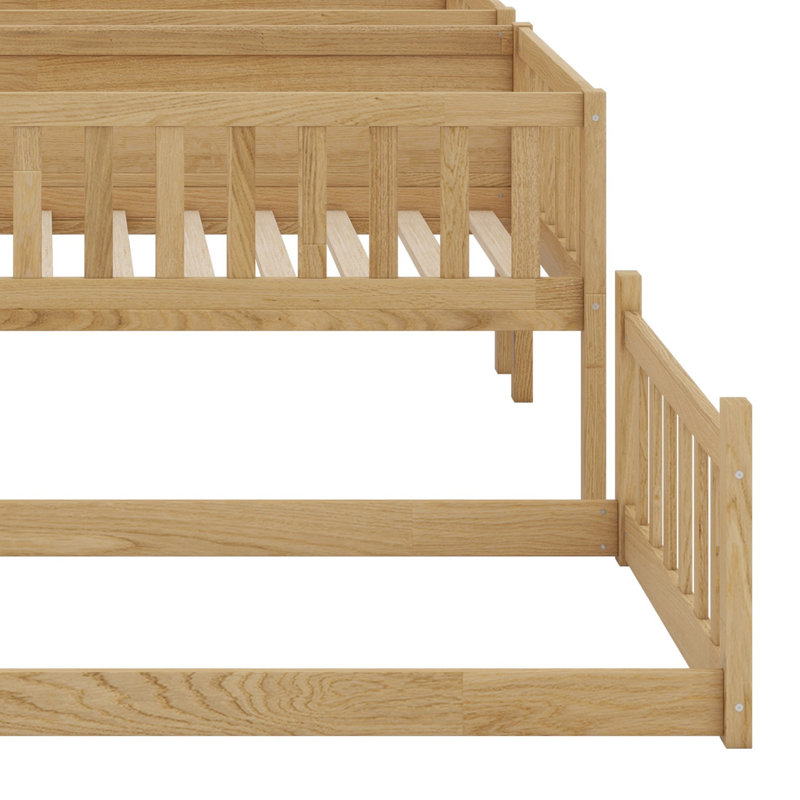Triple Wood Bunk Bed, With Ladders, Guardrails, White Oak