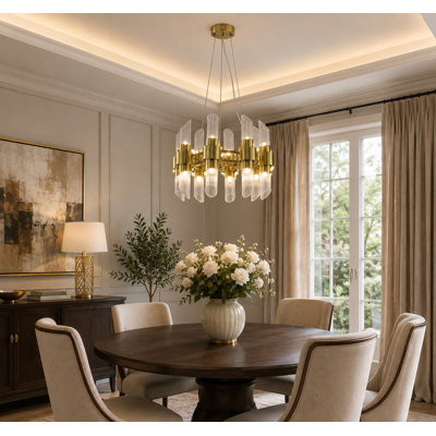 Lustre rond en laiton satiné 16 lumières Transitional