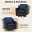 Ensemble de conversation en rotin 5 pièces avec 2 repose-pieds, 2 fauteuils pivotants et coussins bleus-1245154251