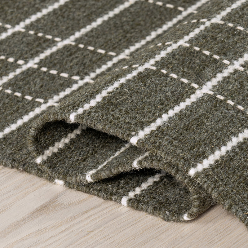 Charlie Green Plaid Wool and Cotton 10' x 14' Area Rug
