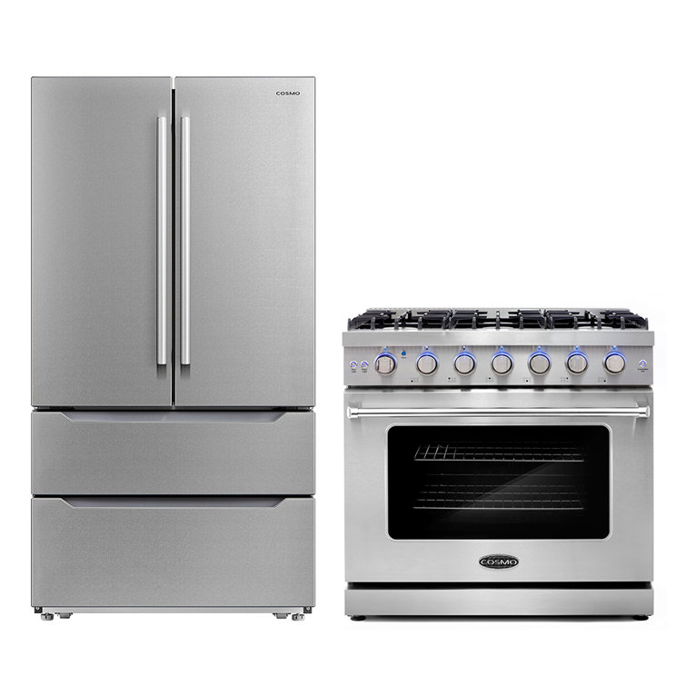 2 Piece Kitchen Package with French Door Refrigerator & 36" Freestaning Gas