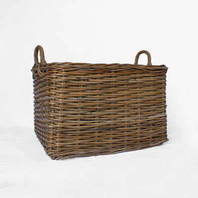 Grand panier rectangulaire en rotin avec poignées
