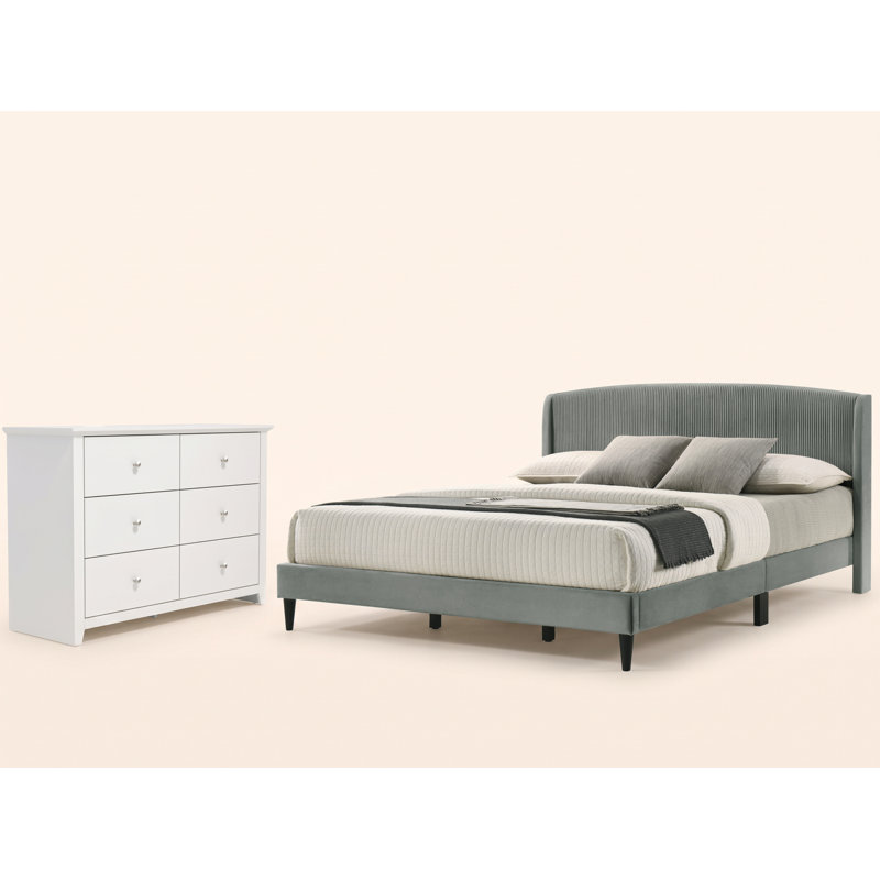 Ensemble de chambre à coucher Abe 2 pièces, Grey/White, 2 Pcs: Bed, Dresser, King
