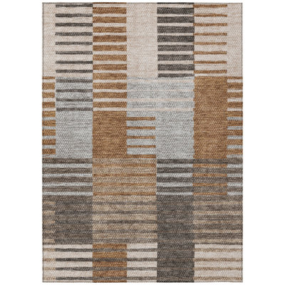 Tapis extérieur lavable rayé chocolat et gris 5 pi x 8 pi