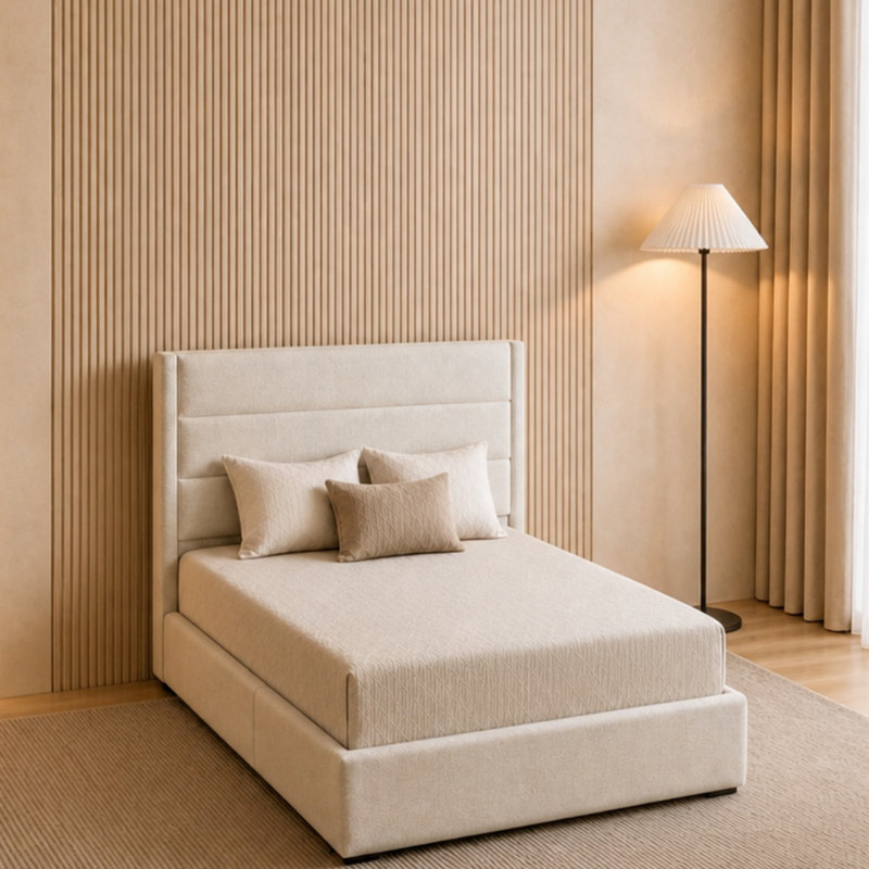  Lit de rangement rembourré Denicolais, Beige, Simple