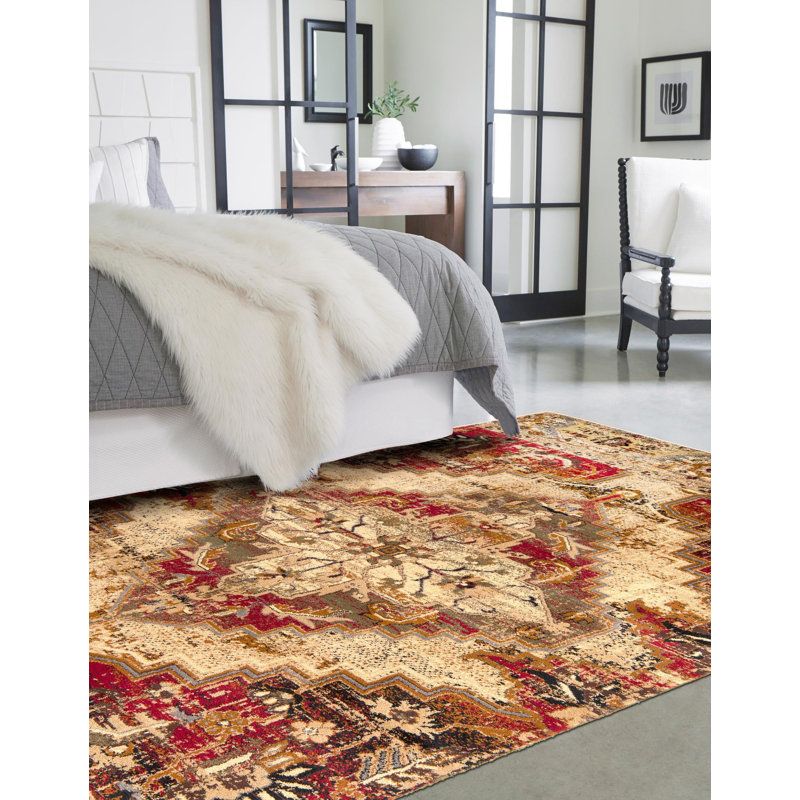 Tapis oriental bourgogne / beige / vert / gris Alameda, Rectangle 9 pi x 12 pi
