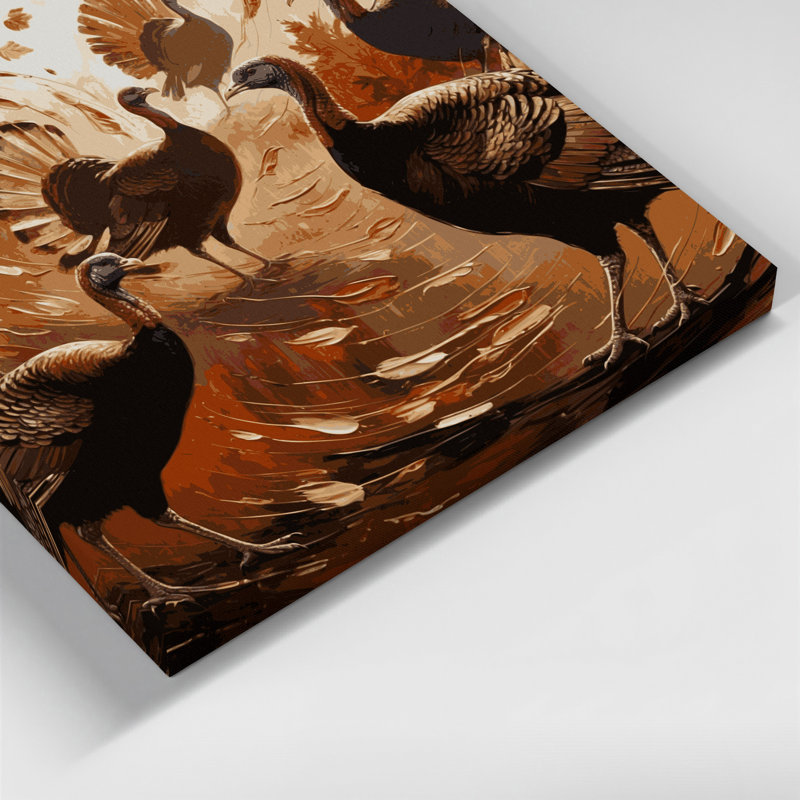 «Thanksgiving Turquie», silhouettes et illustrations, art mural sur toile brune, H 8 po x l 8 po