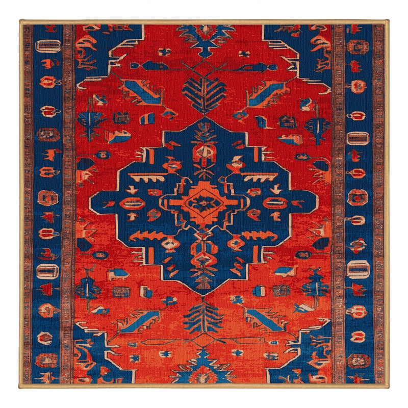 Tapis rouge Tabriz lavable à la machine, Carré 5 pi