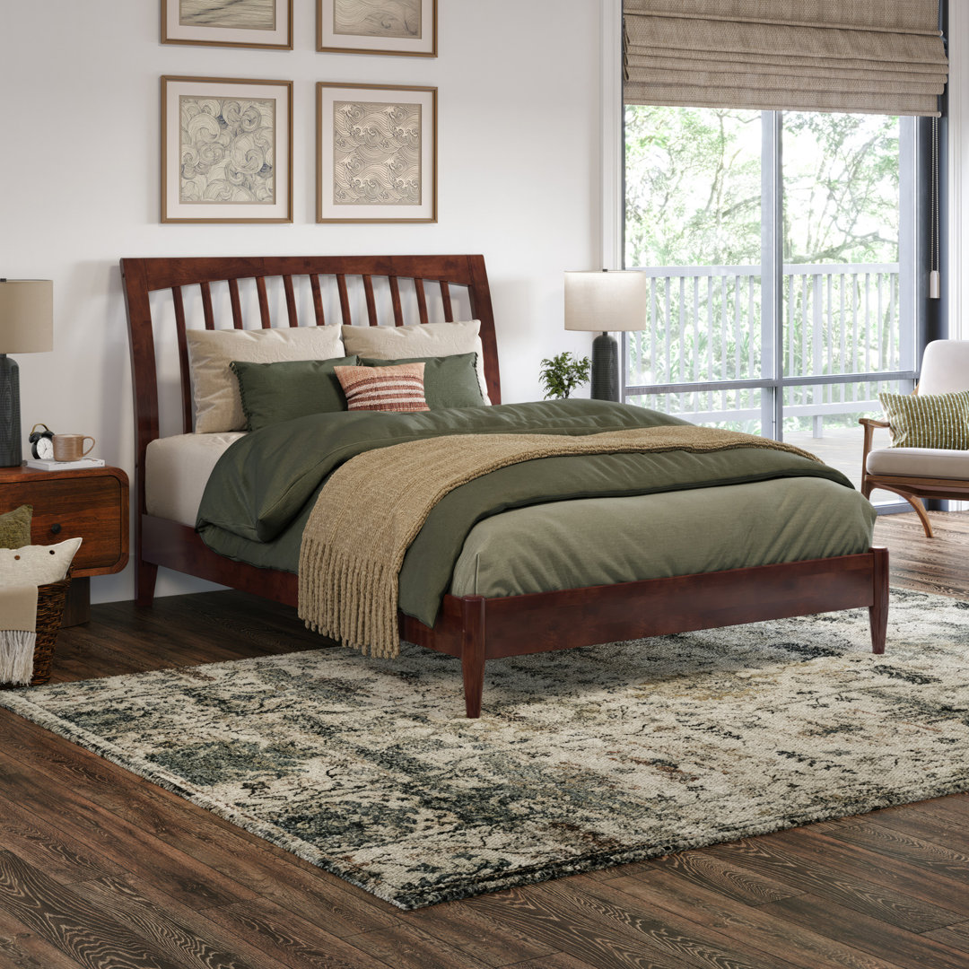 Ambie Low Profile Solid Wood Slatted Spindle Sleigh Bed Lark Manor™