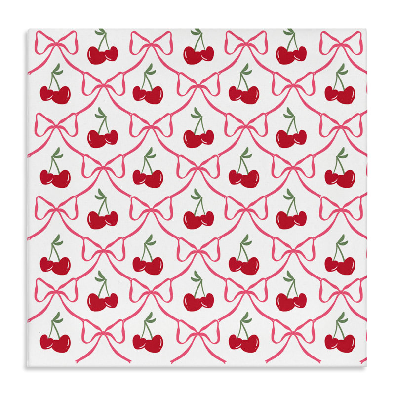 Adorable toile à motif cerises et arcs, design par Lucille Price, H 17 po x l 17 po