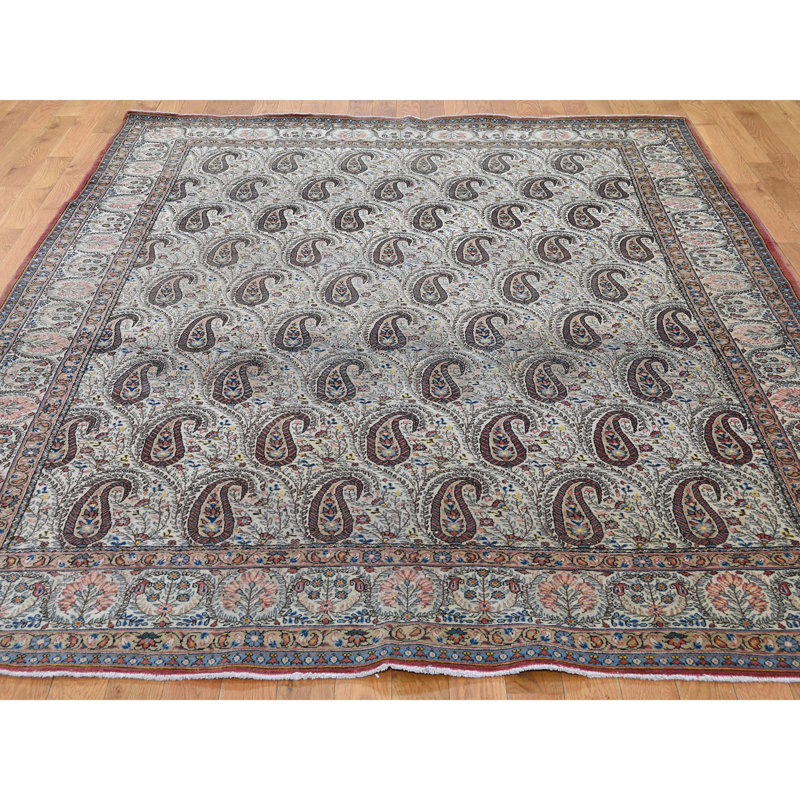 Tapis gris unique en laine noué à la main de style années 1930 de 6 pi 3 po x 8 pi 9 po Ogema