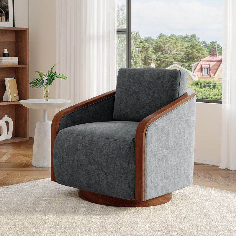 Upholstered Swivel Barrel Chair, Dark Grey